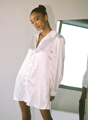 90210 Satin Shirt Mini Dress White